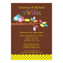 Baby Birds Nest Twins Baby Shower Invitations