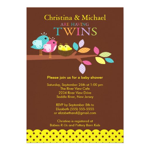 Baby Birds Nest Twins Baby Shower Invitations