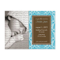 Baby Birth Announcement Baroque Vintage Blue postcards