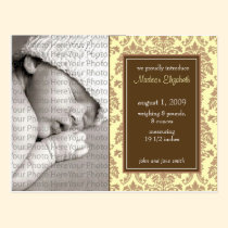 Baby Birth Announcement Baroque Vintage Yellow postcards