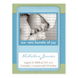 Baby Birth Announcement Blue Polka Dots Post Card
