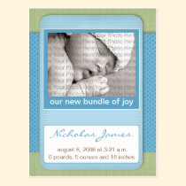Baby Birth Announcement Blue Polka Dots postcards
