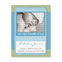 Baby Birth Announcement Blue Polka Dots postcards