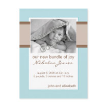 Baby Birth Announcement Brown and Blue postcards