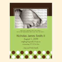 Baby Birth Announcement Green with Chocolate Dots postcards
