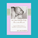 Baby Birth Announcement Pink and Green Stripes postcards
