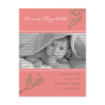 Baby Birth Announcement Pink Branch Design postcards by BeezKneez Baby Birth Announcement Pink Branch Design postcards