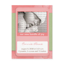 Baby Birth Announcement Pink Polka Dots postcards