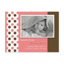 Baby Birth Announcement Pink Polka dots postcards