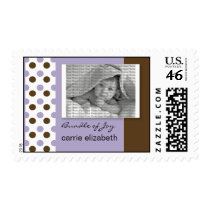Baby Birth Announcement Postage Purple Polka Dot