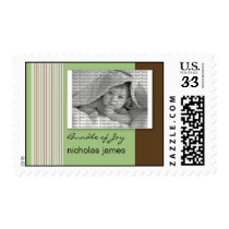 Baby Birth Announcement Postage Sage Green Stripes postage by BeezKneez Baby Birth Announcement Postage Sage Green Stripes postage