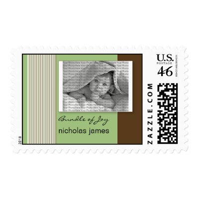 Baby Birth Announcement Postage Sage Green Stripes by BeezKneez