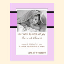 Baby Birth Announcement Purple and Black postcards