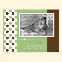Baby Birth Announcement Sage Green Polka Dots postcards