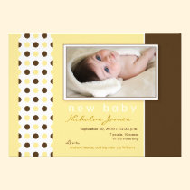 Baby Birth Announcement Yellow Polka Dots invitations