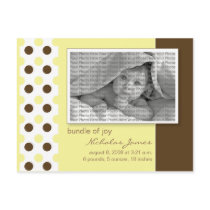 Baby Birth Announcement Yellow Polka Dots postcards by BeezKneez Baby Birth Announcement Yellow Polka Dots postcards