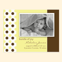 Baby Birth Announcement Yellow Polka Dots postcards