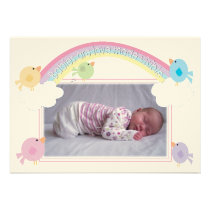 Baby Birth Photo Announcement Birds & Rainbow