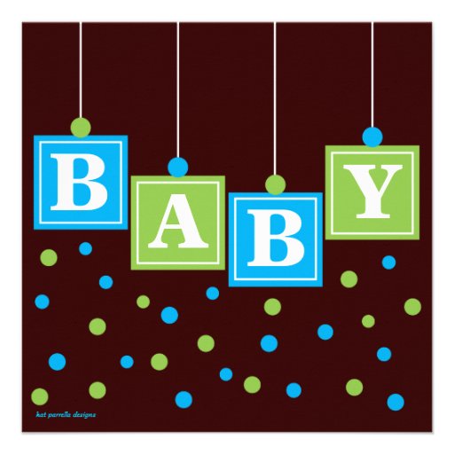 BABY Blocks Blue Green Boy Baby Shower Custom Invitation