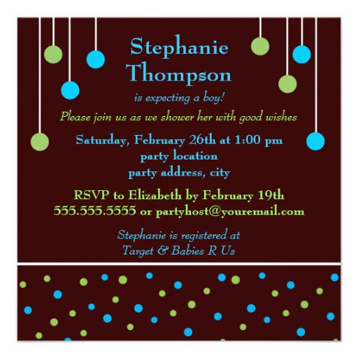 BABY Blocks Blue Green Boy Baby Shower Custom Invitation