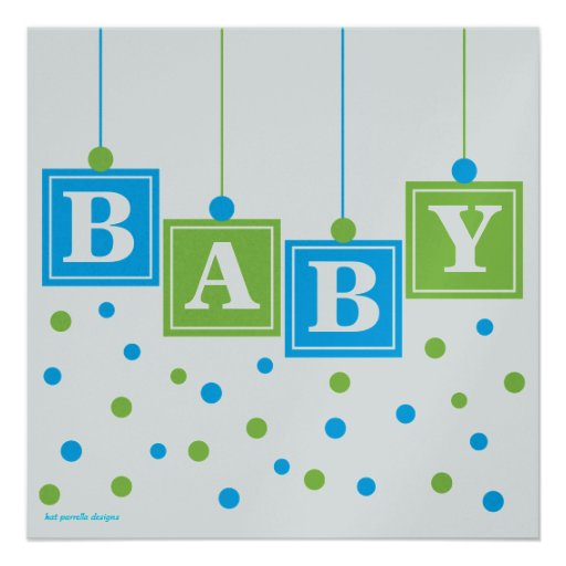 BABY Blocks Blue Green Boy Baby Shower Personalized Invitation