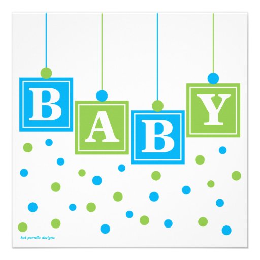 BABY Blocks Blue Green Boy Baby Shower Personalized Invitation