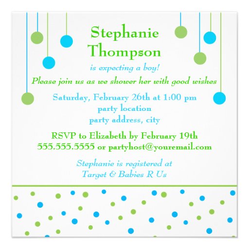 BABY Blocks Blue Green Boy Baby Shower Personalized Invitation