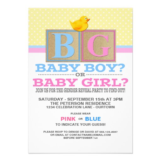 Baby Blocks Gender Reveal Party Invitation (front side)