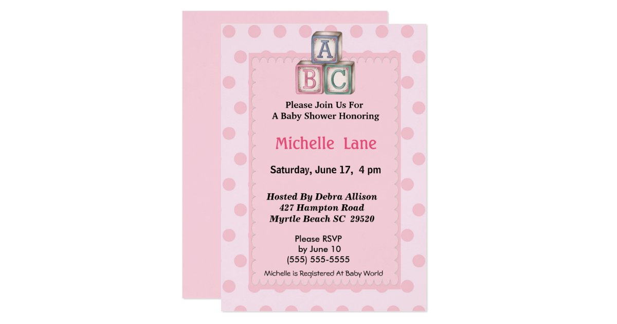Baby Blocks Girl Shower Invitation Zazzle
