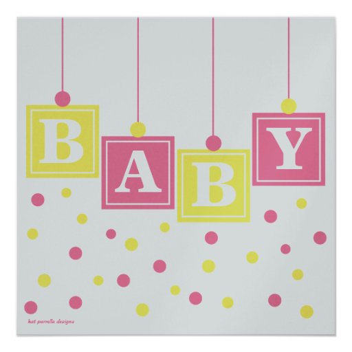 BABY Blocks Pink Yellow Girl Couples Baby Shower Announcement
