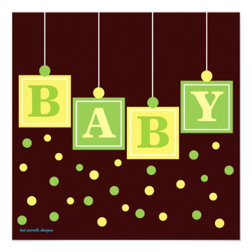 BABY Blocks Yellow Green Neutral Baby Shower Personalized Invitation