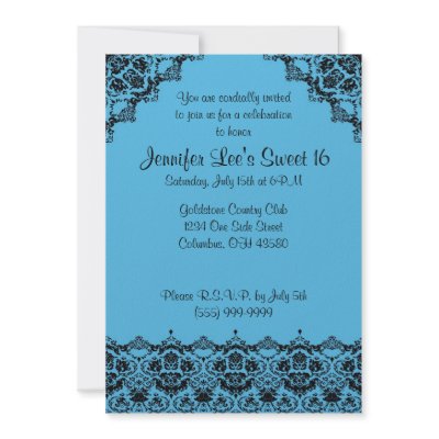 Baby Blue and Black Elegant Sweet16 Invitation by KuteDsigns