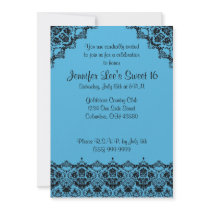 Baby Blue and Black Elegant Sweet16 Invitation
