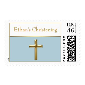 Baby Blue and Gold Christening Postage Stamps