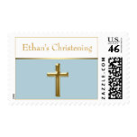 Baby Blue and Gold Christening Postage Stamps