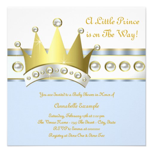 Baby Blue and Gold Prince Baby Shower Personalized Announcements