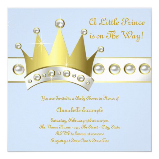 Baby Blue and Gold Prince Baby Shower Invitations