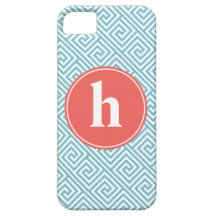 Baby Blue and Orange Greek Key Pattern Monogram iPhone 5 Covers