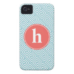 Baby Blue and Orange Greek Key Pattern Monogram iPhone 4 Case-Mate Case