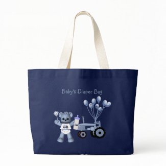 Baby Blue Bear and Blue Tractor Diaper Bag bag