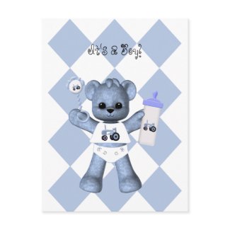 Baby Blue Bear and Blue Tractor Postcard postcard