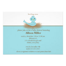 Baby Blue Bird Nest Boy Baby Shower Invitation