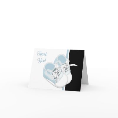 Baby Blue Black Baby Shoes Thank You Cards by The_Thank_You_Store
