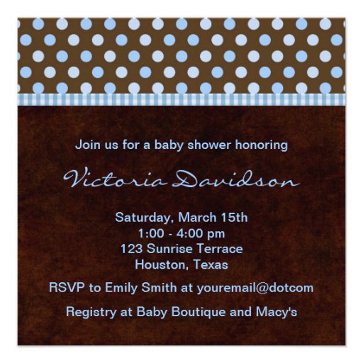 Baby Blue Brown Baby Boy Shower Custom Invite