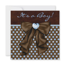 Baby Blue Brown Baby Boy Shower Personalized Invitations