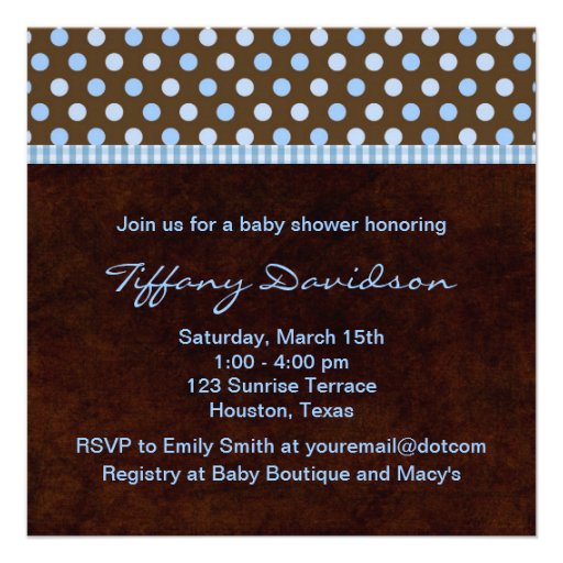 Baby Blue Brown Baby Boy Shower Personalized Invitations