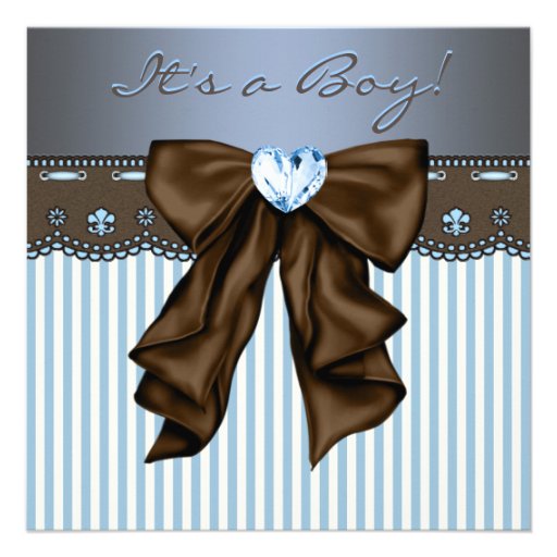 Baby Blue Brown Baby Boy Shower Personalized Invitations