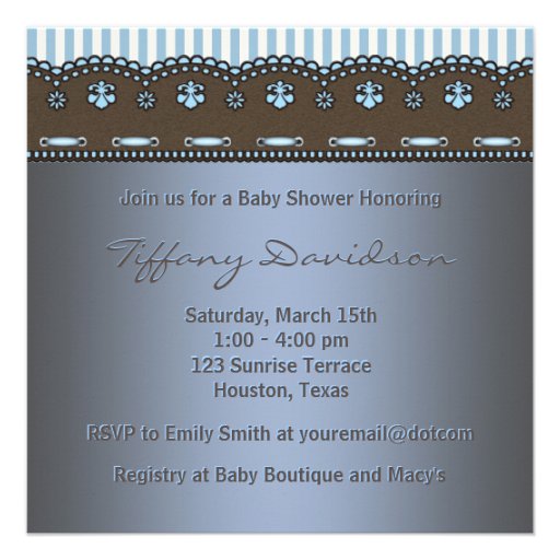 Baby Blue Brown Baby Boy Shower Personalized Invitations