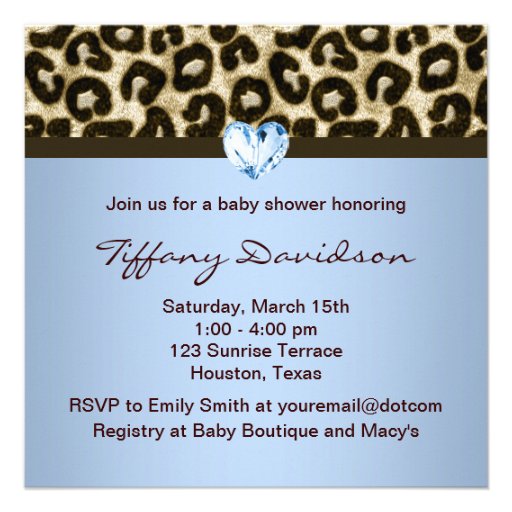 Baby Blue Brown Leopard Baby Boy Shower Custom Invitations