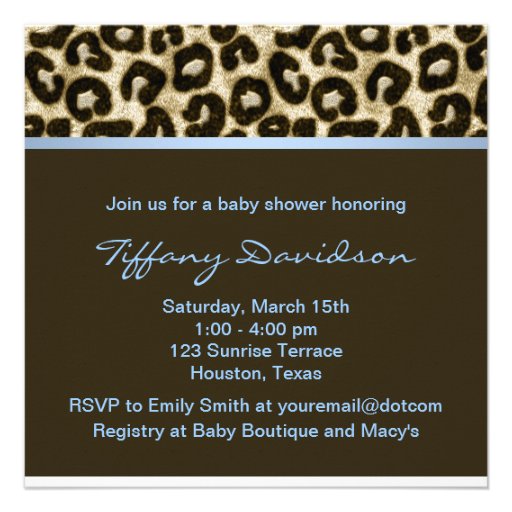 Baby Blue Brown Leopard Baby Boy Shower Personalized Announcement